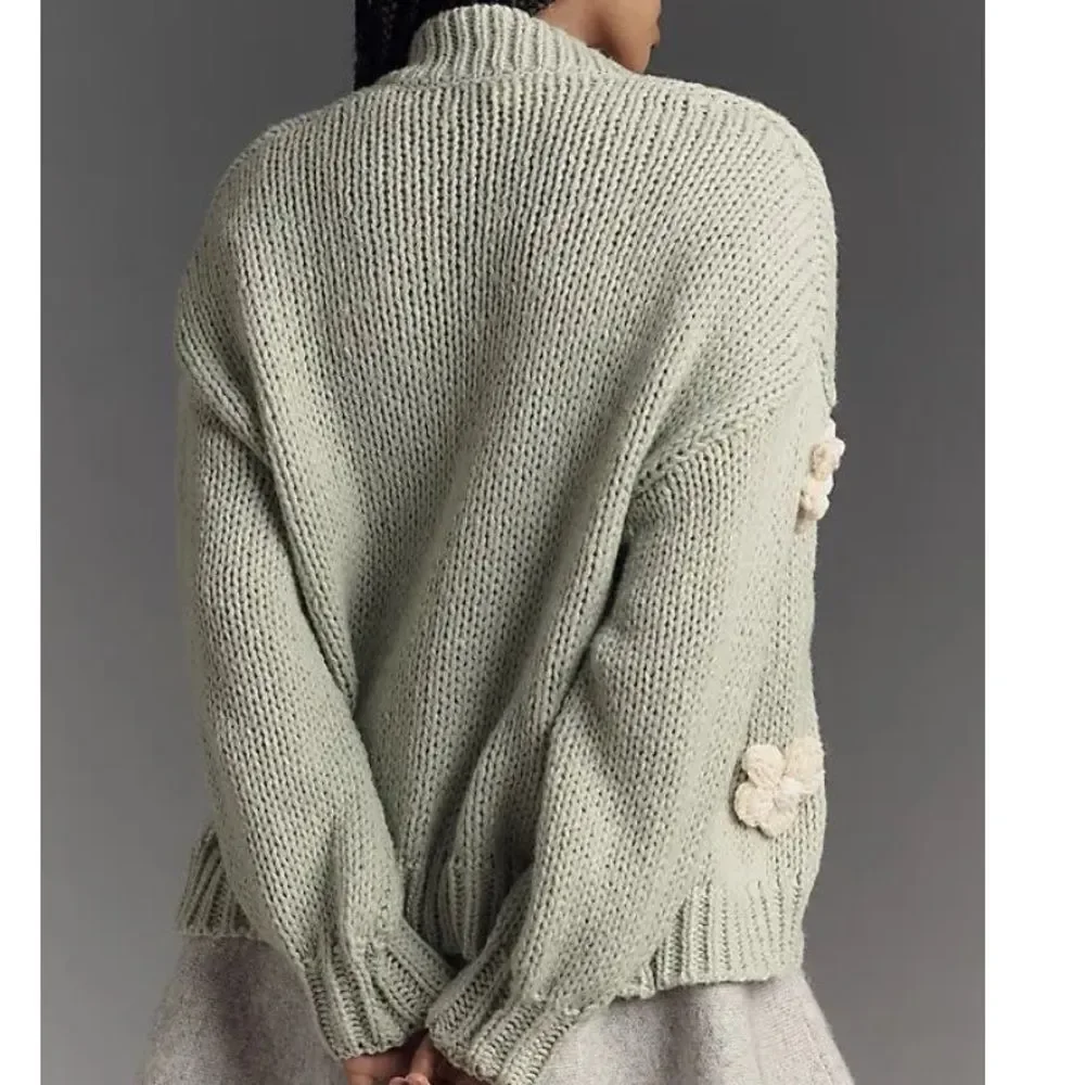 Anthropologie Susannah 3-D Flower Cardigan in Green NWOT - Picture 3 of 6